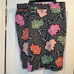 Eloquii Black and White Striped Floral Pencil Skirt